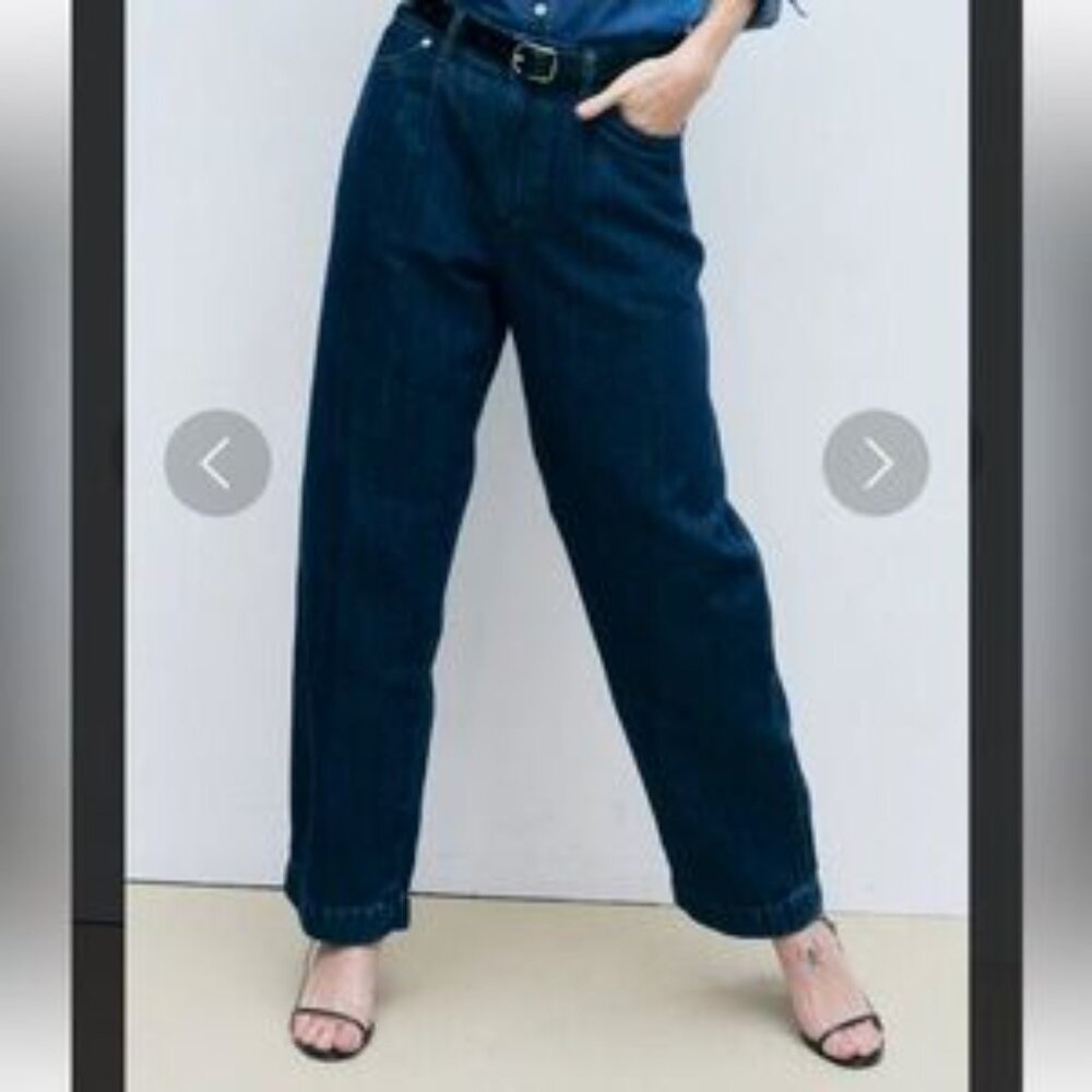 AYR The Jitney Cotton Linen Jeans size 26 Barrel Leg Pleated Dark Wash Academia